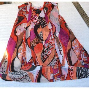 Robert Kitchen Women Abstract Print Tie-Neck Top Blouse Large Sleeveless Casual